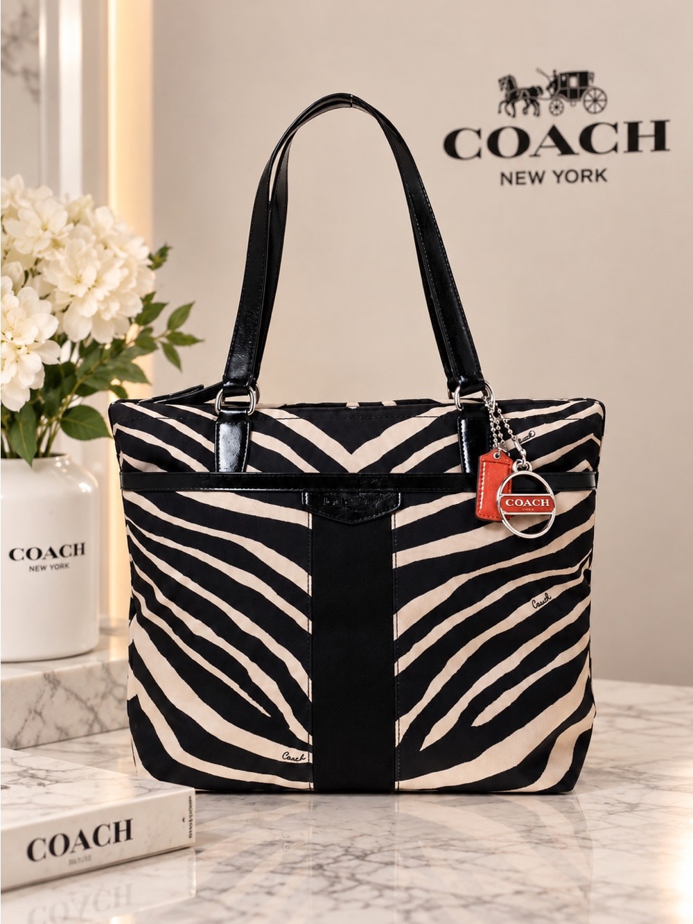 Coach Black & Cream Zebra Print Tote Bag 🖤🤍